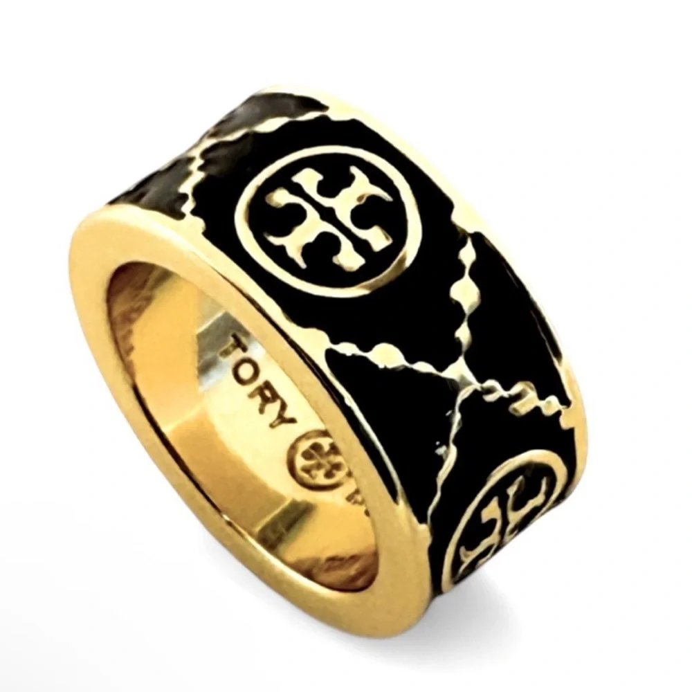 Tory Burch • T Monogram Black Enamel Ring. $129 NEW